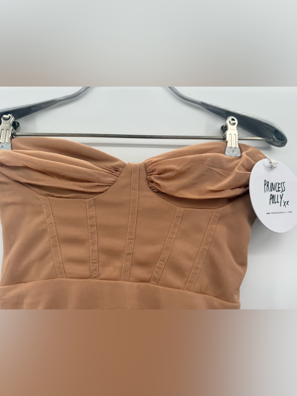 NWT princess polly Atticus mesh overlay Mini Dress Strapless Bustier Nude size 4 - Picture 7 of 13